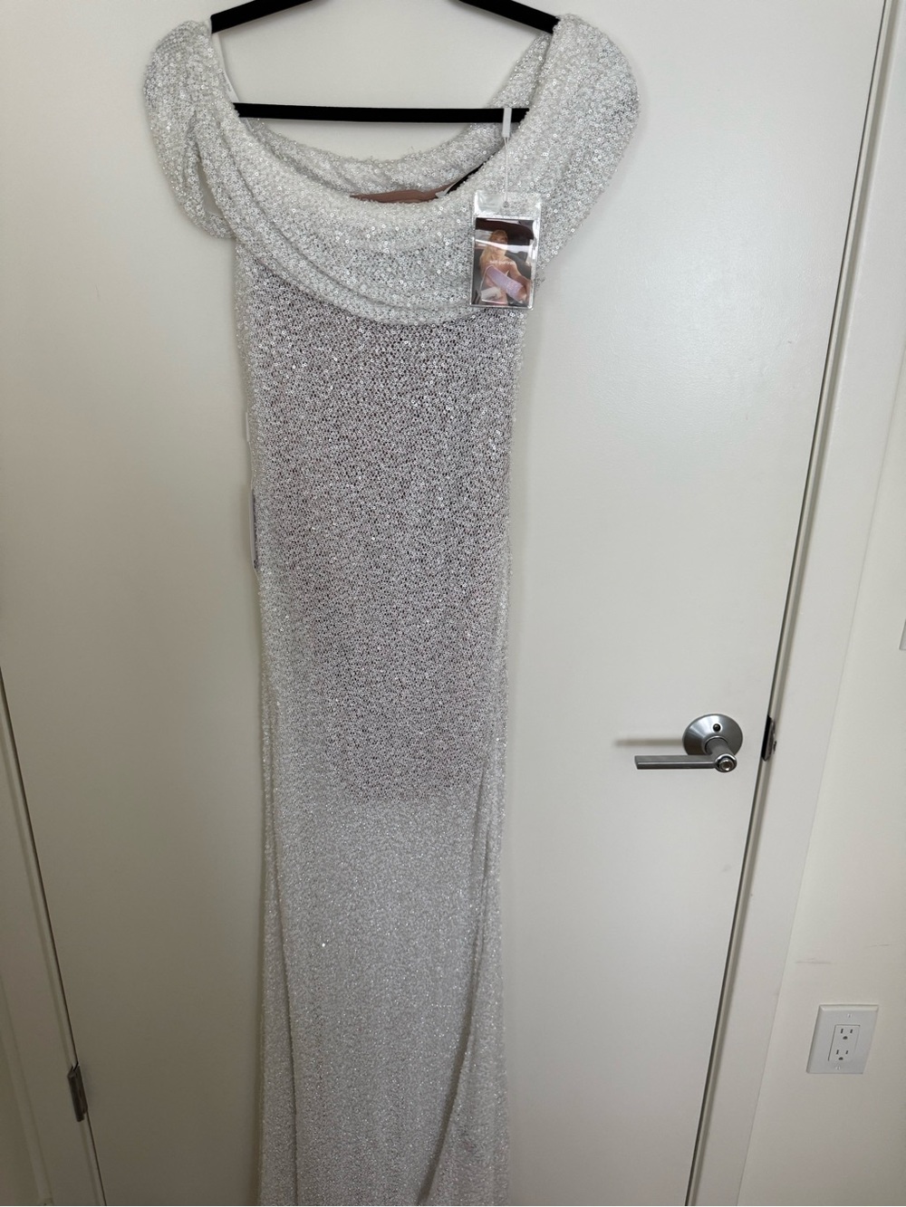 Self-Portrait Off the Shoulder Sequin Dress in White